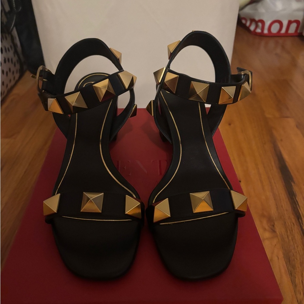 Valentino Black and Gold Studded Women's Sandals